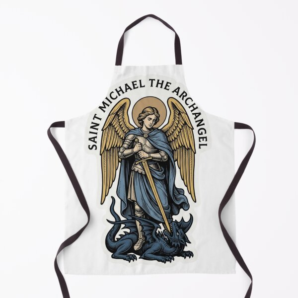 Item preview, St Michael the Archangel Defeating Dragon Catholic Woodcut designed and sold by raedattia.