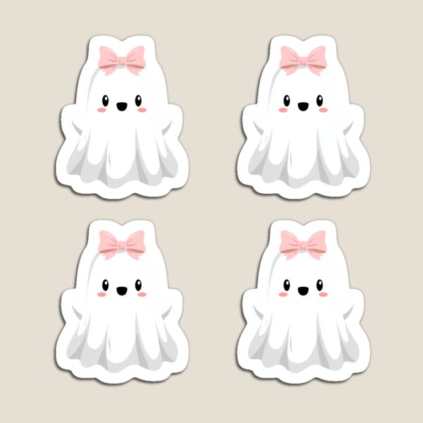 Item preview, Cute Pink Bow Ghost Halloween Kawaii Character Sticker Collection designed and sold by GingerCoolArt.