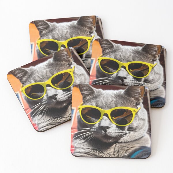 Item preview, Animals - Gray Cat with Neon Sunglasses, Retro 1980s Humor designed and sold by World-Pets.