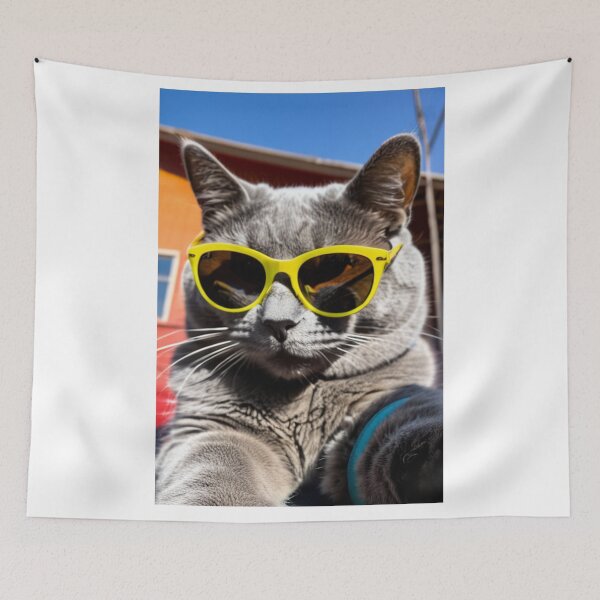 Item preview, Animals - Gray Cat with Neon Sunglasses, Retro 1980s Humor designed and sold by World-Pets.