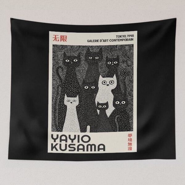 Item preview, Inspired by Yayoi Kusama Cats Poster, Black White Dot Art Feline Print, Tokyo 1998 Galerie d'Art Contemporain Wall Decor designed and sold by MorningJoco.