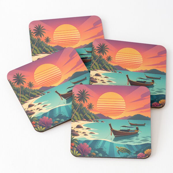 Item preview, Ocean Soul – Retro Tropical Sunset Illustration designed and sold by Spirit of Siam.