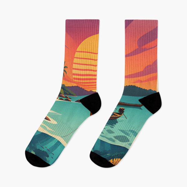 Item preview, Ocean Soul – Retro Tropical Sunset Illustration designed and sold by Spirit of Siam.