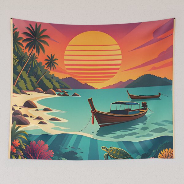 Item preview, Ocean Soul – Retro Tropical Sunset Illustration designed and sold by Spirit of Siam.