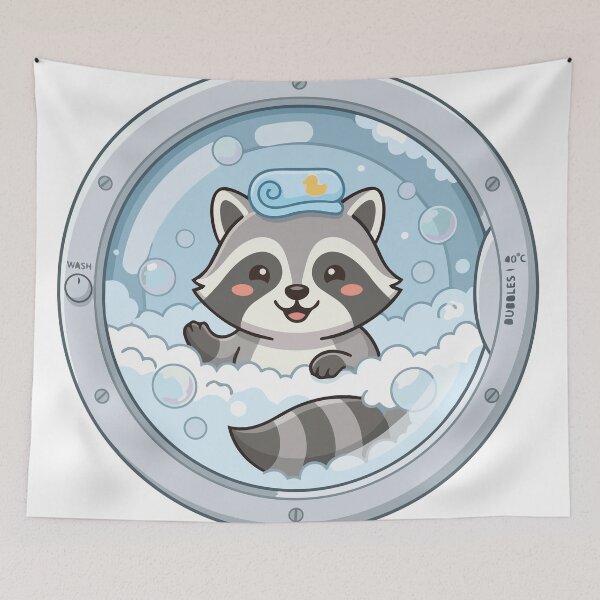 Item preview, Cute Raccoon Bubble Bath Washing Machine Window designed and sold by Arc2020.