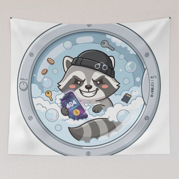 Item preview, Chaotic Raccoon Washing Smartphone Laundry Art designed and sold by Arc2020.