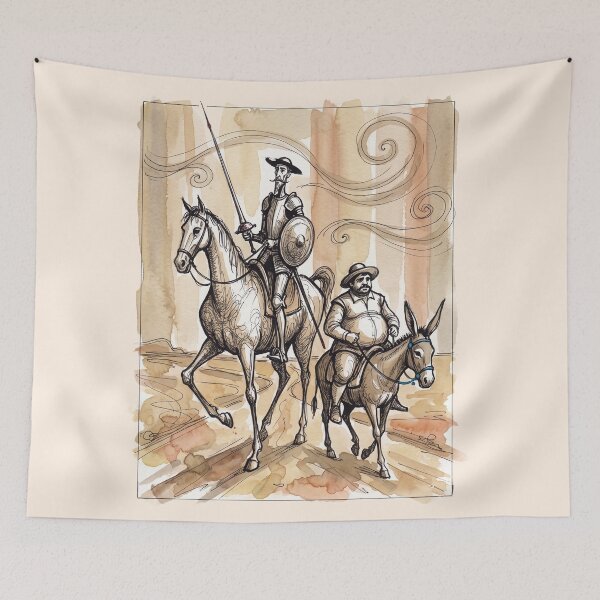 Item preview, Chasing Windmills: Don Quixote and Sancho Panza Classic Ink Illustration designed and sold by FreiherrPK.