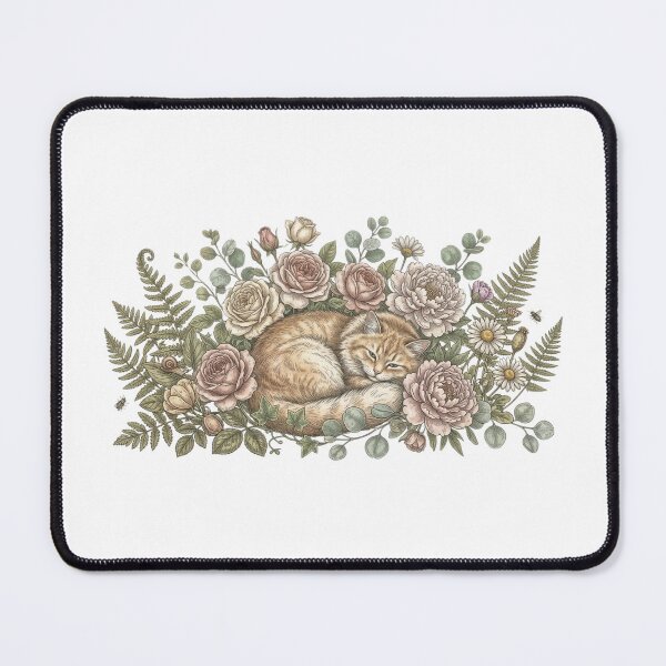 Item preview, Vintage Sleeping Ginger Cat Surrounded by Romantic Flowers designed and sold by abdelski.