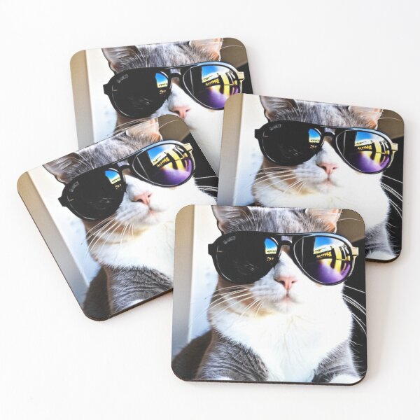 Item preview, Animals - Grey and White Cat with Aviator Sunglasses, Quirky Cool Cat Humor designed and sold by World-Pets.