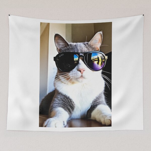 Item preview, Animals - Grey and White Cat with Aviator Sunglasses, Quirky Cool Cat Humor designed and sold by World-Pets.