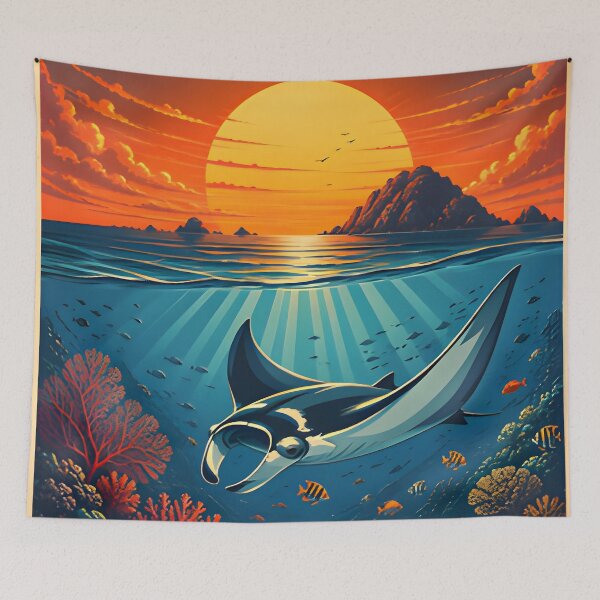 Item preview, Ocean Soul – Retro Tropical Sunset Illustration designed and sold by Spirit of Siam.