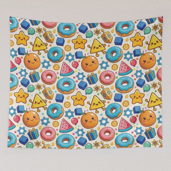 Item preview, Hanukkah Floating Treats Pattern | Cute Kawaii Dreidels, Donuts & Preschool Holiday Illustration designed and sold by Wintorque.