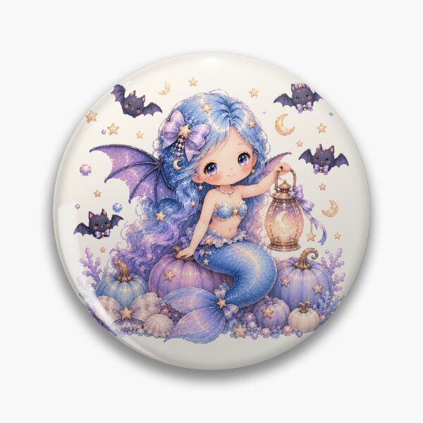 Item preview, Pastel Bat Wing Mermaid with Moon Lantern | Cute Halloween Fantasy Art designed and sold by looplandger.