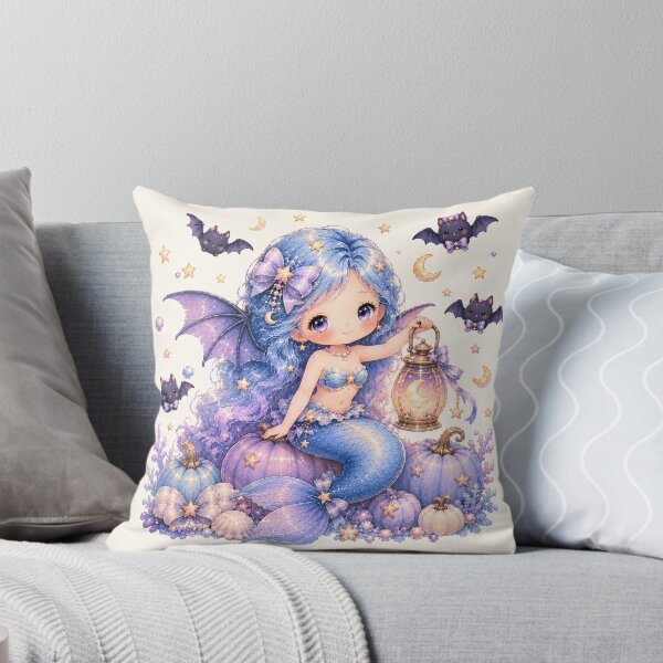 Item preview, Pastel Bat Wing Mermaid with Moon Lantern | Cute Halloween Fantasy Art designed and sold by looplandger.