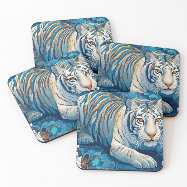 Item preview, Majestic White Tiger on a Vibrant Blue Background designed and sold by Artessie.