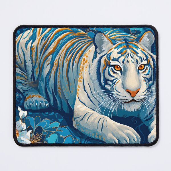 Item preview, Majestic White Tiger on a Vibrant Blue Background designed and sold by Artessie.