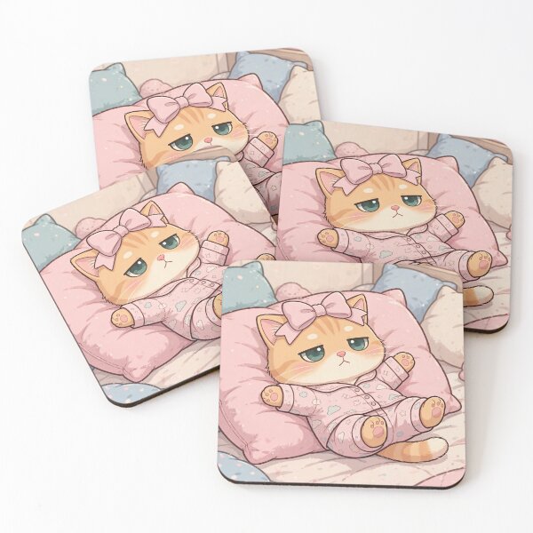 Item preview, Cute Sleepy Cat in Pink Pajamas designed and sold by Moody Vibes Studio.