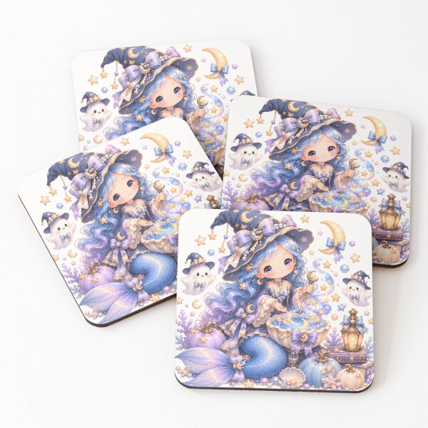 Item preview, Celestial Witch Mermaid Brewing Moon Magic | Cute Pastel Halloween Fantasy Art designed and sold by looplandger.
