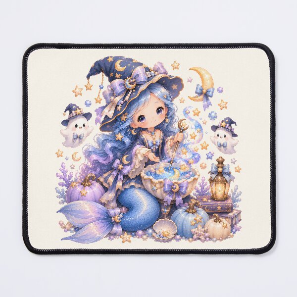 Artikelvorschau, Celestial Witch Mermaid Brewing Moon Magic | Cute Pastel Halloween Fantasy Art entworfen und verkauft von looplandger.
