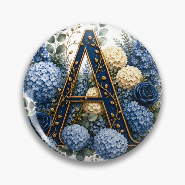 Item preview, Elegant Letter A Monogram with Blue Hydrangeas & Gold Botanical Design | Luxury Floral Initial Art designed and sold by MoodLay.