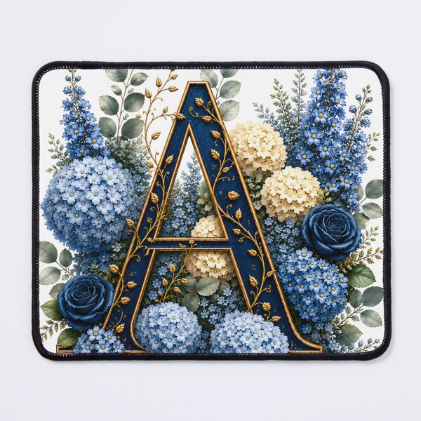 Item preview, Elegant Letter A Monogram with Blue Hydrangeas & Gold Botanical Design | Luxury Floral Initial Art designed and sold by MoodLay.