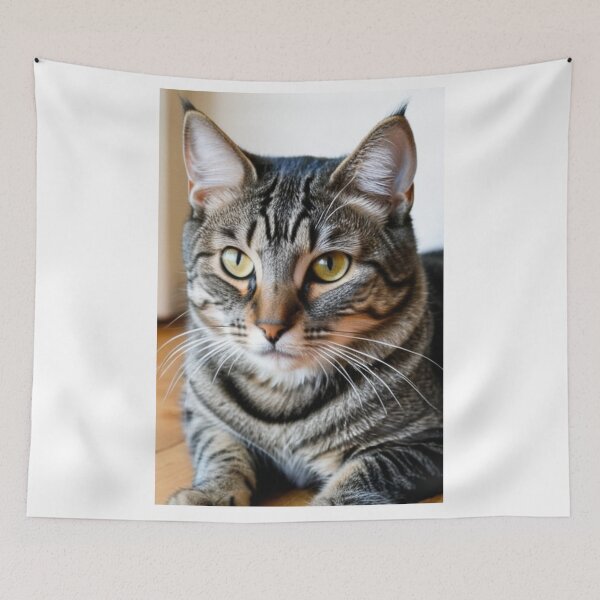 Item preview, Animals - Grey Tabby Cat, Realistic Portrait with Amber Gaze designed and sold by World-Pets.