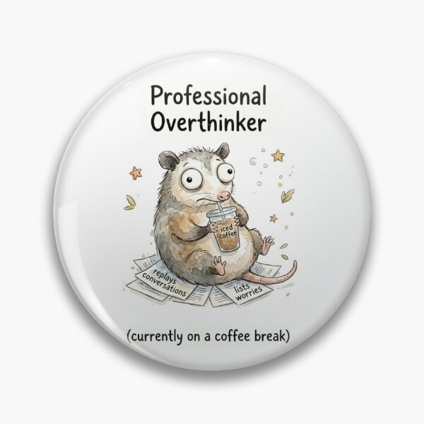 Item preview, Funny Opossum Professional Overthinker Coffee Meme Sticker designed and sold by DreamyBrushArt.