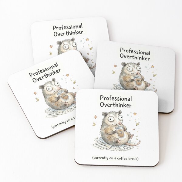 Item preview, Funny Opossum Professional Overthinker Coffee Meme Sticker designed and sold by DreamyBrushArt.