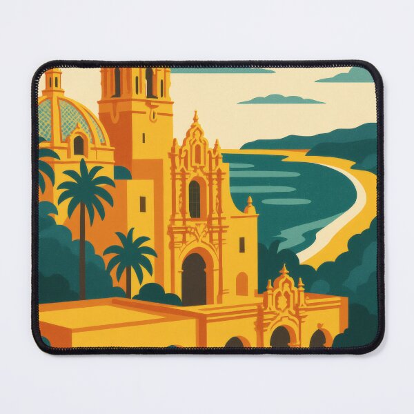 Item preview, Póster retro de arte pop con ilustración de San Diego | Impresión llamativa de la ciudad costera con Balboa Park, el puente Coronado y el ambiente del océano Pacífico | Decoración de pared vintage de California designed and sold by PaintedPixels01.