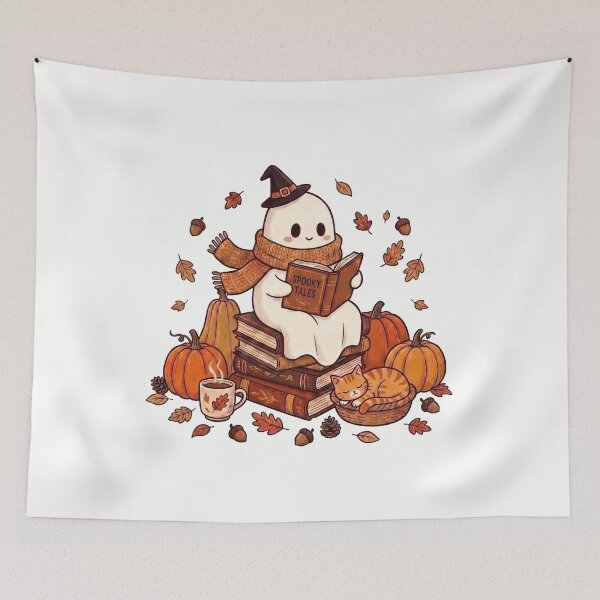 Item preview, Cute Ghost Reading Books Cat Halloween designed and sold by HalloweenGift.