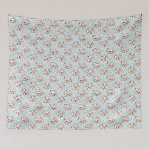 Item preview, Vintage Pink Roses and Blue Background Pattern designed and sold by LouieVanille.
