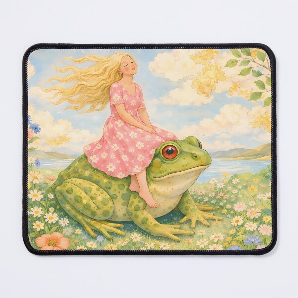 Item preview, Whimsical Girl Riding a Giant Frog designed and sold by M-Y-A-R-T-.