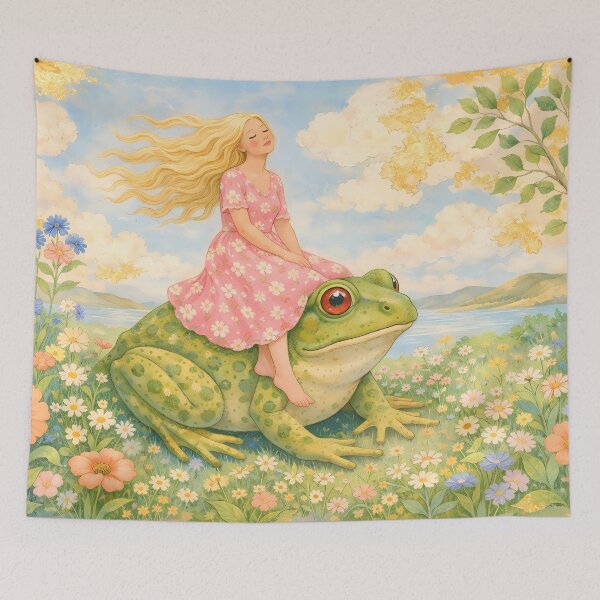 Item preview, Whimsical Girl Riding a Giant Frog designed and sold by M-Y-A-R-T-.