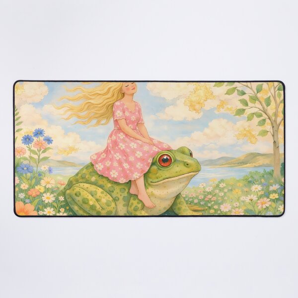 Item preview, Whimsical Girl Riding a Giant Frog designed and sold by M-Y-A-R-T-.