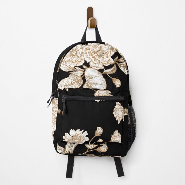 Item preview, Elegant Noir Botanica — Black Background with White & Gold Floral Seamless Pattern designed and sold by SugarCore.
