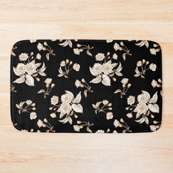 Item preview, Elegant Noir Botanica — Black Background with White & Gold Floral Seamless Pattern designed and sold by SugarCore.