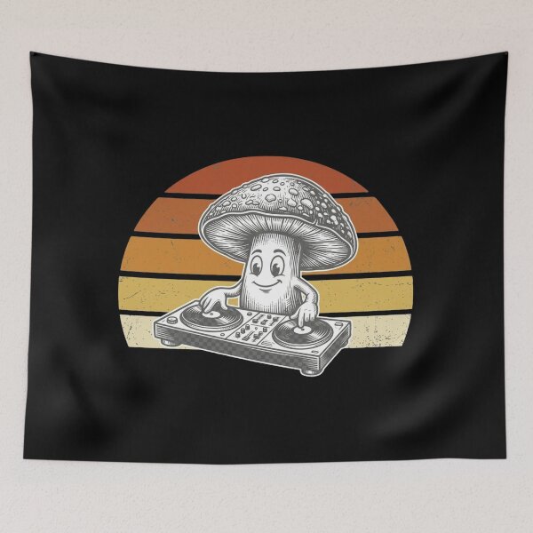 Item preview, Mushroom DJ Retro Sunset EDM Rave Festival Electronic Music T-Shirt | Psychedelic Music Lover Graphic Gift designed and sold by Trendably.
