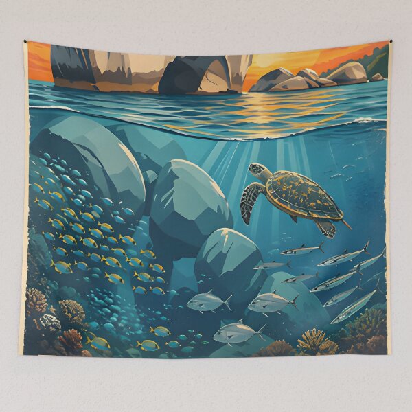 Item preview, Ocean Soul – Retro Tropical Sunset Illustration designed and sold by Spirit of Siam.