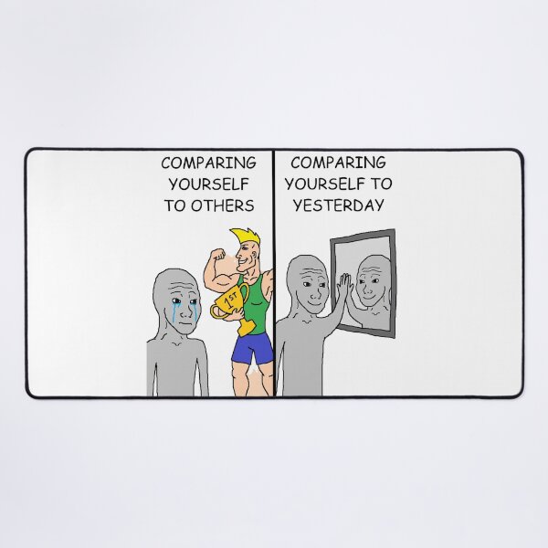 Item preview, Comparing Yourself To Yesterday Funny Wojak Meme Sticker designed and sold by ctbrtn.