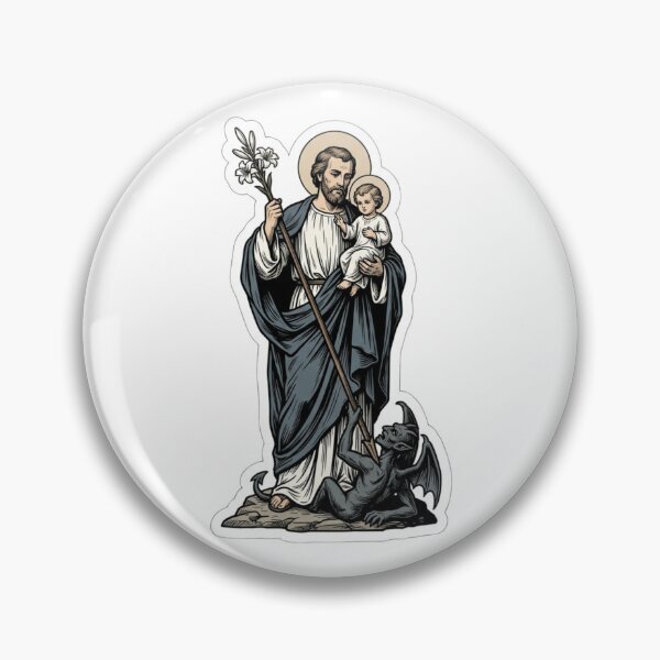 Item preview, St Joseph Terror of Demons Child Jesus Catholic Woodcut designed and sold by raedattia.