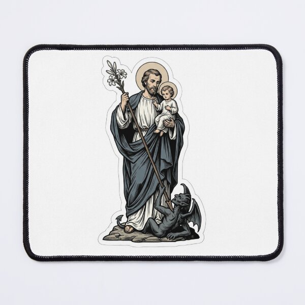 Item preview, St Joseph Terror of Demons Child Jesus Catholic Woodcut designed and sold by raedattia.