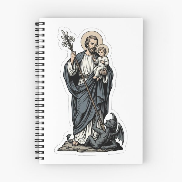 Item preview, St Joseph Terror of Demons Child Jesus Catholic Woodcut designed and sold by raedattia.