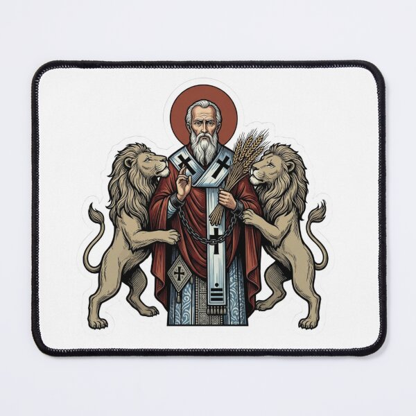 Item preview, St Ignatius of Antioch Wheat Lions Catholic Woodcut designed and sold by raedattia.