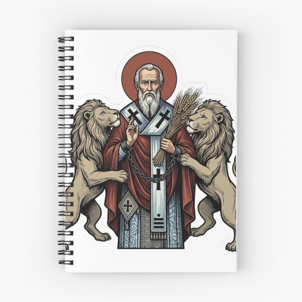 Item preview, St Ignatius of Antioch Wheat Lions Catholic Woodcut designed and sold by raedattia.
