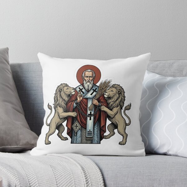 Item preview, St Ignatius of Antioch Wheat Lions Catholic Woodcut designed and sold by raedattia.