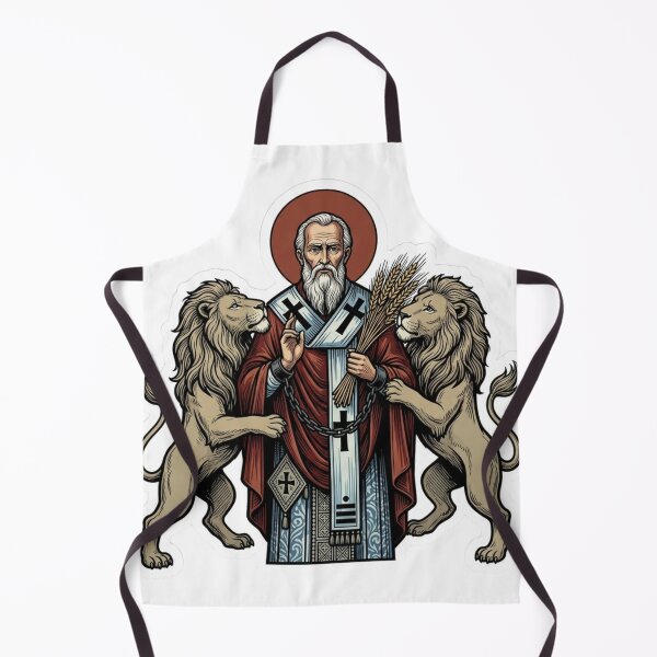 Item preview, St Ignatius of Antioch Wheat Lions Catholic Woodcut designed and sold by raedattia.