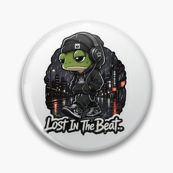 Item preview, Lost In The Beat Frog – Rainy City Streetwear Cartoon Mascot Sticker designed and sold by Aesthicer.