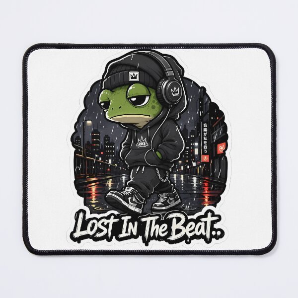 Item preview, Lost In The Beat Frog – Rainy City Streetwear Cartoon Mascot Sticker designed and sold by Aesthicer.