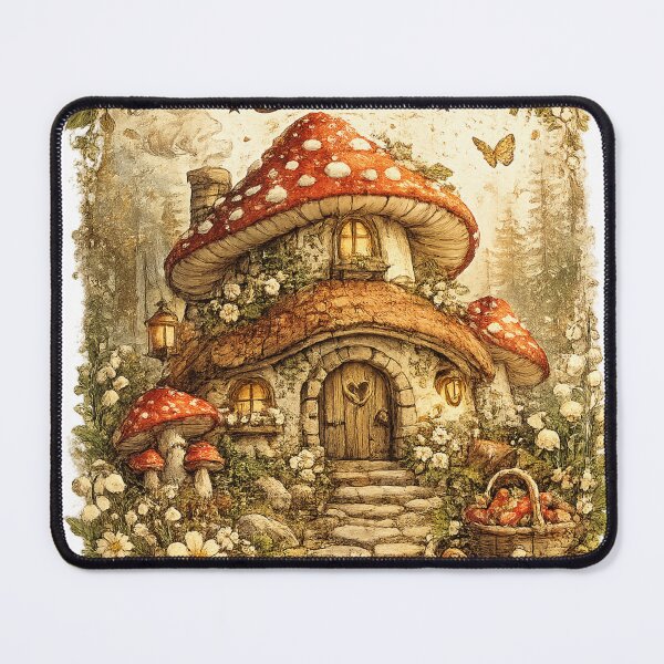 Item preview, Mushroom House | Whimsical Cottagecore Typography Design designed and sold by VasiArtLab.