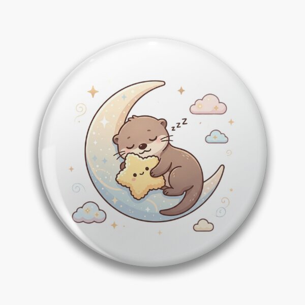 Item preview, Cute Sleeping Baby Otter on Crescent Moon designed and sold by ajamzbox.